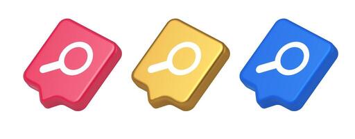 Browsing internet searching button magnifying glass analyzing information 3d realistic speech bubble icon vector