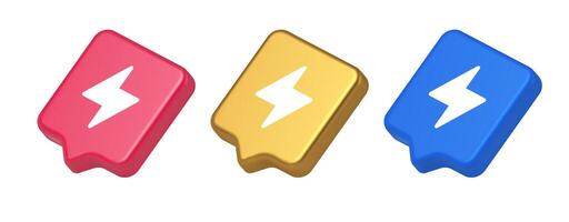 Charge power lightning button electricity thunderbolt arrow 3d realistic speech bubble icon vector