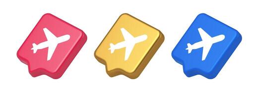Airplane plane travel button flying vehicle commercial jet navigation 3d realistic speech bubble icon vector