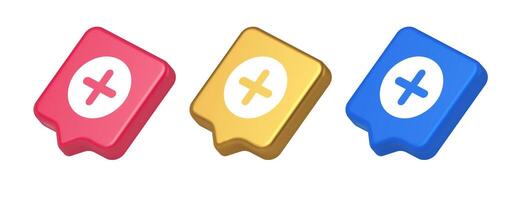 Plus add button mathematical addition symbol 3d realistic speech bubble icon vector