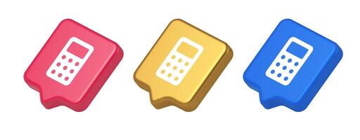 Calculator button mathematical number counting web application design 3d realistic speech bubble icon vector
