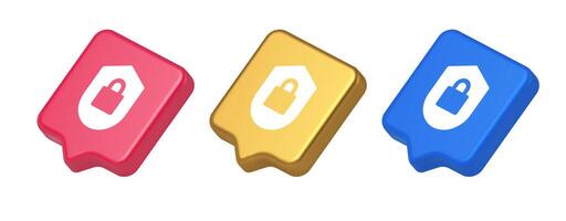 Lock shield security button privacy blocked password service web app 3d realistic speech bubble icon vector