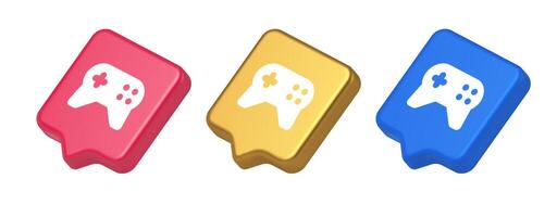Gamepad controller virtual gaming connect button joystick joypad web app 3d realistic speech bubble icon vector