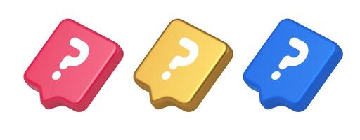 Question mark button advise attention answer FAQ point internet info support 3d speech bubble icon vector