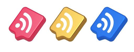 Wifi available access button wireless internet connection signal 3d realistic speech bubble icon vector