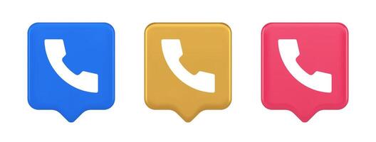 Helpline hotline call center phone handset squared button 3d realistic speech bubble icon vector