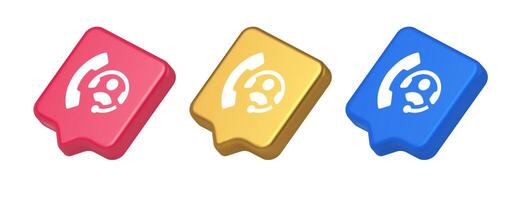 Emergency call helpline assistance button customer support service 3d realistic speech bubble icon vector