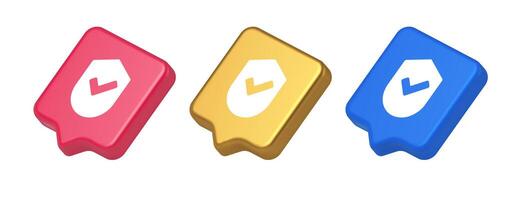 Done checkmark shield button success protection approved password web app 3d realistic speech bubble icon vector