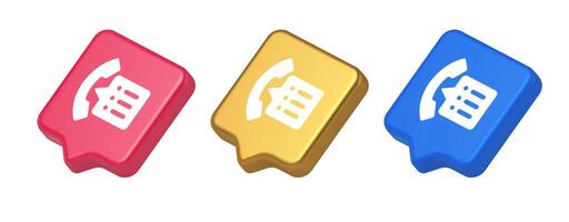 Phonebook handset important contact list info button phone call communication 3d speech bubble icon vector