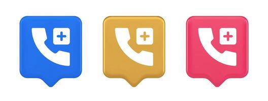 Call phone add emergency hotline service squared button 3d realistic speech bubble icon vector