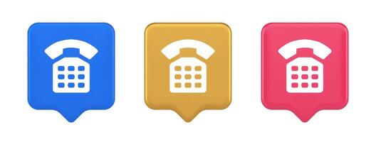 Phone customer support call contact connect button retro telephone handset 3d realistic speech bubble icon vector