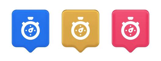 Stopwatch button timer speed time counting application panel interface 3d realistic speech bubble icon vector
