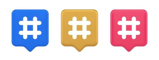 Hashtag button social network media communication symbol internet message key 3d speech bubble icon vector