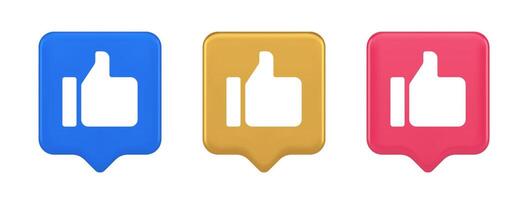 Thumb up like cool button cyberspace approve acceptance communication 3d realistic speech bubble icon vector