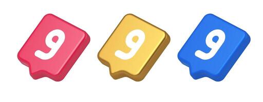 Nine number button calculation math financial budget web app 3d realistic speech bubble icon vector