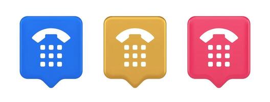 Phone call button application handset mobile contact communication 3d realistic speech bubble icon vector