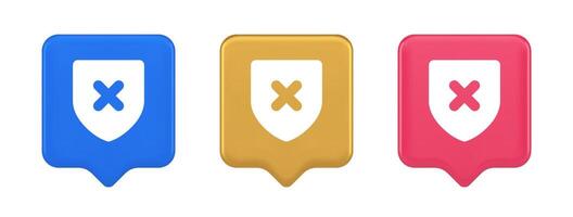 Decline shield button cross mark wrong unsend defense virtual guard 3d realistic speech bubble icon vector