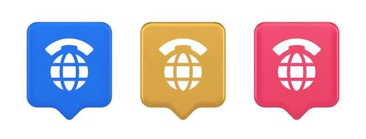 Global communication internet call connection button planet with handset 3d realistic speech bubble icon vector
