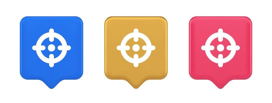 Target aim accuracy focus button application weapon shot bullseye 3d realistic speech bubble icon vector