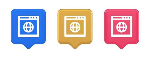 Browser website internet searching online connection button web page information 3d speech bubble icon vector