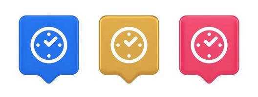 Watch time control button alarm clock deadline checking web app design 3d realistic speech bubble icon vector