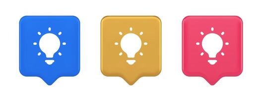 Light bulb illuminated innovation idea button brainstorming creative solution 3d speech bubble icon vector