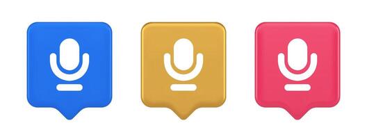 Microphone sound live recording button web app design radio music broadcasting 3d speech bubble icon vector