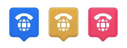 Global phone communication button internet telephone connection 3d realistic speech bubble icon vector