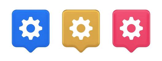 Cog gear button web technology setting repair business interface 3d realistic speech bubble icon vector