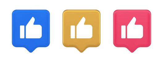 Like thumb up approve rating button confirmation cool website networking 3d realistic speech bubble icon vector