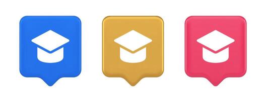 Graduation cap academic education e learning button wisdom knowledge 3d realistic speech bubble icon vector