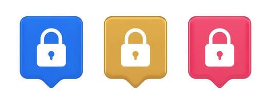 Padlock locking web access button password security protection safe encryption 3d speech bubble icon vector