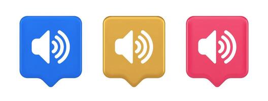 Volume sound button speaker acoustic level noise wave control 3d realistic speech bubble icon vector