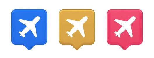 Airplane plane travel button flying vehicle commercial jet navigation 3d realistic speech bubble icon vector