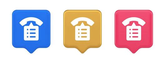 Call phone book contact list button cyberspace friends information communication 3d speech bubble icon vector