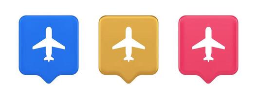 Airplane online check in button digital service passenger registration 3d realistic speech bubble icon vector