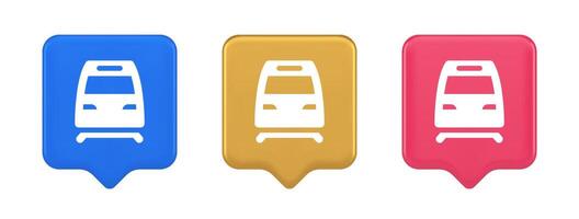 Train railway subway locomotive button rail passenger transportation travel 3d realistic speech bubble icon vector