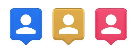 User person human contact button cyberspace account information web app 3d realistic speech bubble icon vector