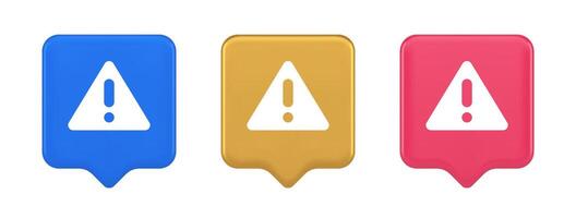 Exclamation point triangle button attention advice mark important information 3d speech bubble icon vector