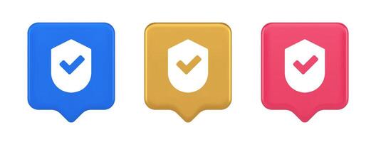 Done checkmark shield button success protection approved password web app 3d realistic speech bubble icon vector