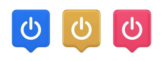 Shutdown turn on off button energy switch power start stop web app design 3d realistic speech bubble icon vector