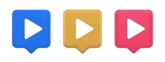 Play button triangle right arrow multimedia content player web app design 3d realistic speech bubble icon vector