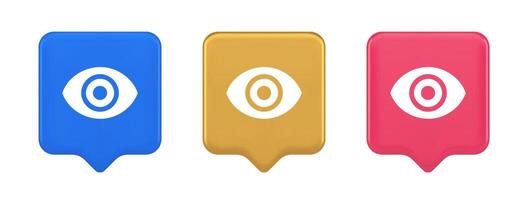 Eye button visibility searching optical lens web application 3d realistic speech bubble icon vector