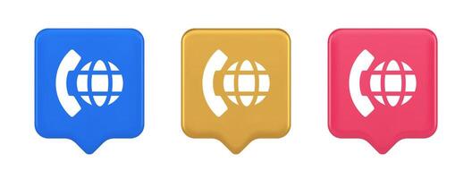 Phone call international global communication button cyberspace dialogue conversation 3d speech bubble icon vector