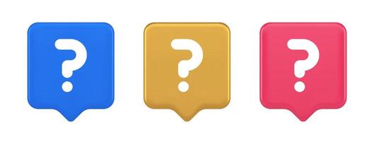 Question mark button advise attention answer FAQ point internet info support 3d speech bubble icon vector