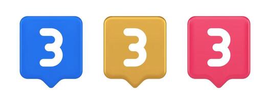 Three number button internet communication texting message character 3d realistic speech bubble icon vector