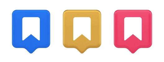 Bookmark tag flag button book reading document learning remember web app 3d realistic speech bubble icon vector