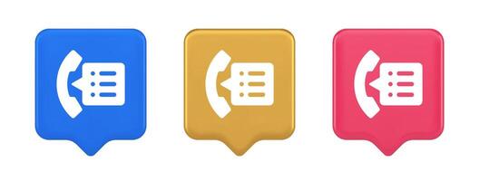 Phonebook handset important contact list info button phone call communication 3d speech bubble icon vector