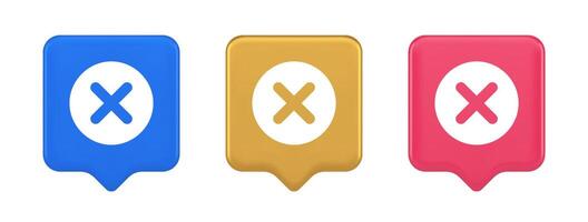 Cross button cancel reject decline negative forbidden fail 3d realistic speech bubble icon vector