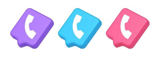 Helpline hotline call center phone handset squared button 3d realistic speech bubble isometric icon vector